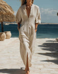 Amelia | Vestito midi a righe da donna con bottoni