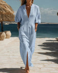 Amelia | Vestito midi a righe da donna con bottoni
