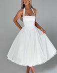 Ariana | Abito midi con scollo all'americana da donna per invitate a matrimoni