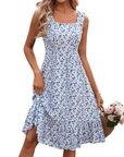Vestito Midi Donna Armenia – Vestito Estivo con Scollo Quadrato e Spalline Elastiche, Taglio A-Line Fluido con Volant
