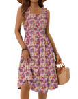 Vestito Midi Donna Armenia – Vestito Estivo con Scollo Quadrato e Spalline Elastiche, Taglio A-Line Fluido con Volant