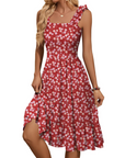 Vestito Midi Donna Armenia – Vestito Estivo con Scollo Quadrato e Spalline Elastiche, Taglio A-Line Fluido con Volant