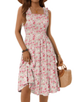 Vestito Midi Donna Armenia – Vestito Estivo con Scollo Quadrato e Spalline Elastiche, Taglio A-Line Fluido con Volant