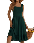 Vestito Midi Donna Armenia – Vestito Estivo con Scollo Quadrato e Spalline Elastiche, Taglio A-Line Fluido con Volant