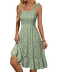 Vestito Midi Donna Armenia – Vestito Estivo con Scollo Quadrato e Spalline Elastiche, Taglio A-Line Fluido con Volant