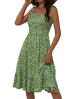 Vestito Midi Donna Armenia – Vestito Estivo con Scollo Quadrato e Spalline Elastiche, Taglio A-Line Fluido con Volant