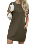 Vestito Lewina Donna – Girocollo Maniche Corte, Taglio A-Line Mini & Tasche Tinta Unita Estate