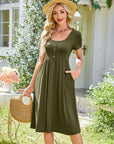 Abito Donna Maloi – Girocollo, Taglio A-Line Midi e Vita Elastica con Tasche Estate