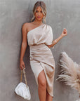 Ava | Abito midi monospalla da donna con drappeggio per uno stile elegante