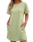 Vestito Lewina Donna – Girocollo Maniche Corte, Taglio A-Line Mini & Tasche Tinta Unita Estate