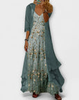 Beatrice | Completo Abito Maxi Donna con Scollo a V e Motivo Floreale