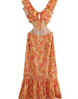 Bethany | Abito lungo elegante da donna con volant e stampa floreale