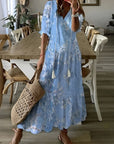 Bianca | Abito lungo da donna boho con stampa e scollo a V