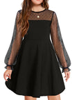 Vestito Aishi per Ragazza – Maniche Lunghe in Mesh, Taglio A-Line e Vita Alta con Tasche
