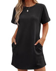 Vestito Lewina Donna – Girocollo Maniche Corte, Taglio A-Line Mini & Tasche Tinta Unita Estate