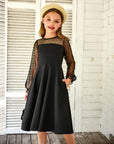 Vestito Aishi per Ragazza – Maniche Lunghe in Mesh, Taglio A-Line e Vita Alta con Tasche