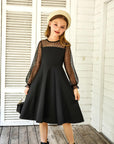 Vestito Aishi per Ragazza – Maniche Lunghe in Mesh, Taglio A-Line e Vita Alta con Tasche