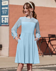 Vestito Aishi per Ragazza – Maniche Lunghe in Mesh, Taglio A-Line e Vita Alta con Tasche