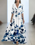 Abito lungo donna in tessuto leggero, scollo a V — vista 9