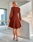 Juana Vestito Donna – Stile Vintage Scollo a V, Maniche Lunghe e Taglio A-Line Midi Elegante