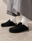 Birkenstock Boston Black ciabatte unisex in nero - vista posteriore