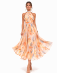 Abito lungo donna in chiffon, taglio svasato
