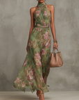 Isabella | Abito lungo a fiori con collo halter per donna