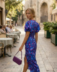 Daisy | Abito midi estivo da donna con scollo a V e maniche a sbuffo