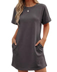 Vestito Lewina Donna – Girocollo Maniche Corte, Taglio A-Line Mini & Tasche Tinta Unita Estate