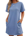 Vestito Lewina Donna – Girocollo Maniche Corte, Taglio A-Line Mini & Tasche Tinta Unita Estate