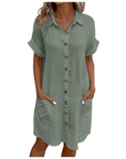 Yvette Abito Donna – Camicia Abito con Collo a V, Bottoni e Tasche, Taglio Fluido, Stile Boho Chic