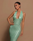 Abito lungo donna in tessuto leggero, scollo a V