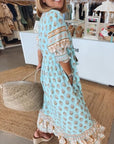 Elizabeth | Vestito midi da donna boho con stampa e nappine legate