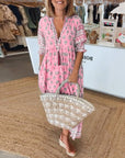 Elizabeth | Vestito midi da donna boho con stampa e nappine legate