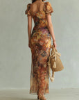 Ella | Abito lungo bohemien da donna in chiffon con scollo a cuore e volant