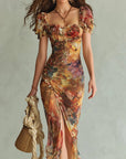 Ella | Abito lungo bohemien da donna in chiffon con scollo a cuore e volant
