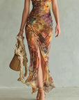 Ella | Abito lungo bohemien da donna in chiffon con scollo a cuore e volant