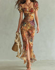 Ella | Abito lungo bohemien da donna in chiffon con scollo a cuore e volant