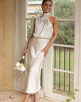 Eloise | Abito midi elegante da donna con scollo all'americana drappeggiato