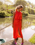 Emily | Vestito midi da donna senza maniche con scollo rotondo e spacco laterale