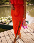 Emily | Vestito midi da donna senza maniche con scollo rotondo e spacco laterale