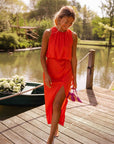 Emily | Vestito midi da donna senza maniche con scollo rotondo e spacco laterale