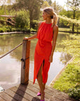 Emily | Vestito midi da donna senza maniche con scollo rotondo e spacco laterale