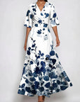 Florence | Abito lungo da donna in satin con scollo a V, cintura e stampa floreale
