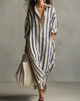 Florence | Abito lungo oversize a righe in lino da donna
