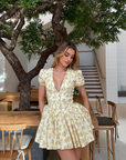 Gabriella | Vestito Mini A-Line da Donna con Maniche a Sbuffo e Motivo Floreale