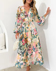 Grace | Abito midi da donna in chiffon floreale con maniche a sbuffo e scollo a V