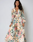 Grace | Abito midi da donna in chiffon floreale con maniche a sbuffo e scollo a V