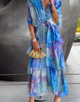 Grace | Abito lungo a balze in chiffon floreale da donna