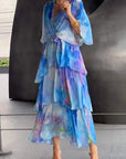 Grace | Abito lungo a balze in chiffon floreale da donna